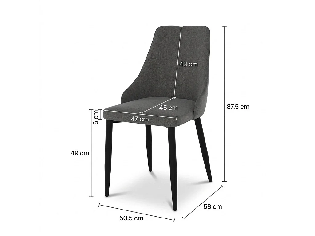 Set de 2 sillas en tela gris oscuro con patas de metal - Pipo