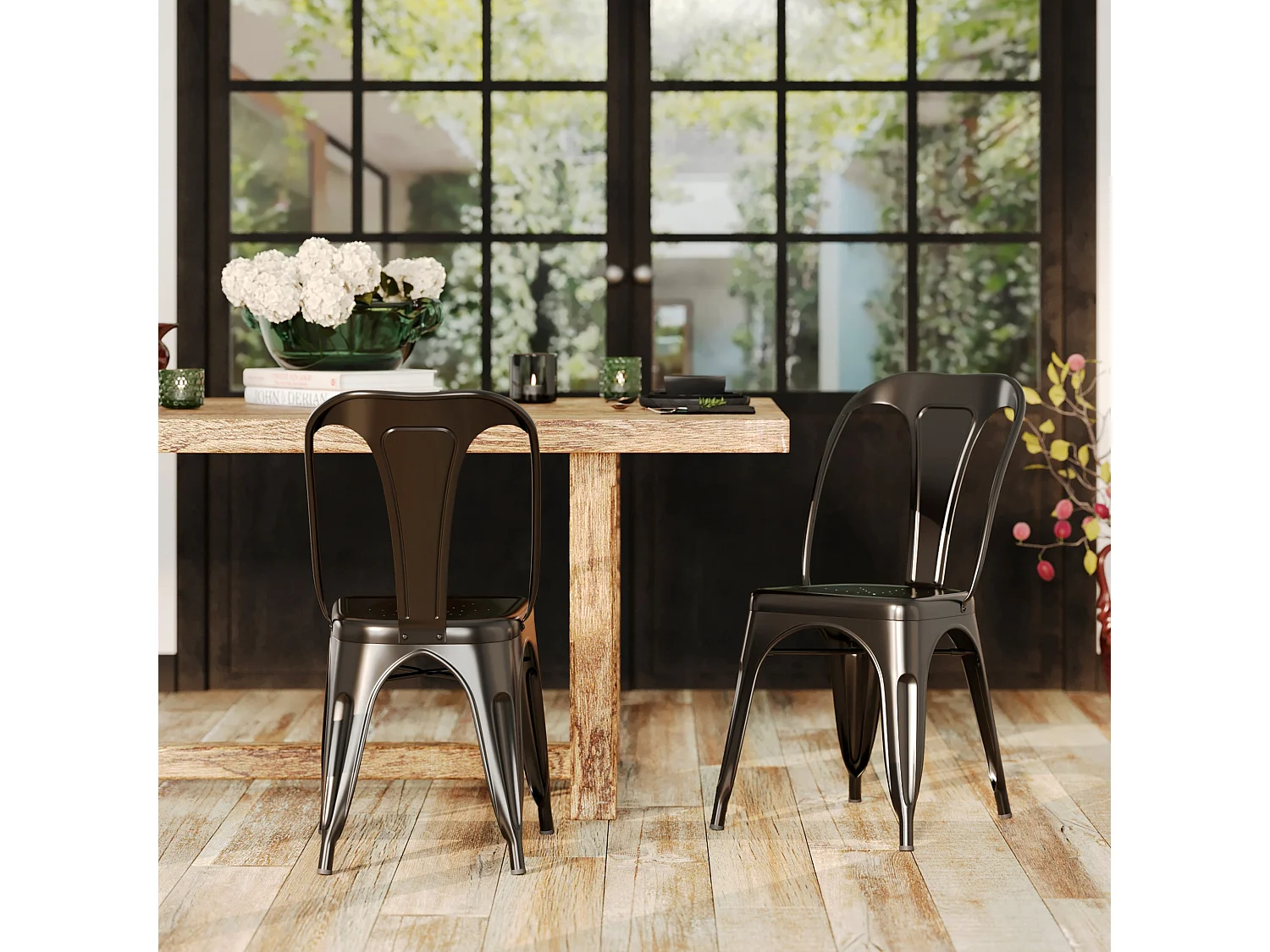 Lot de 2 chaises en métal noir mat - Indus