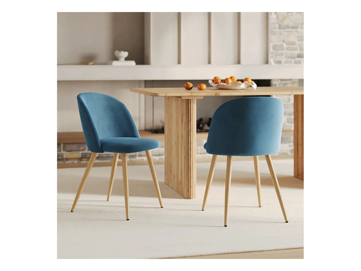 Set di 2 sedie in velluto blu con gambe in metallo - Cozy