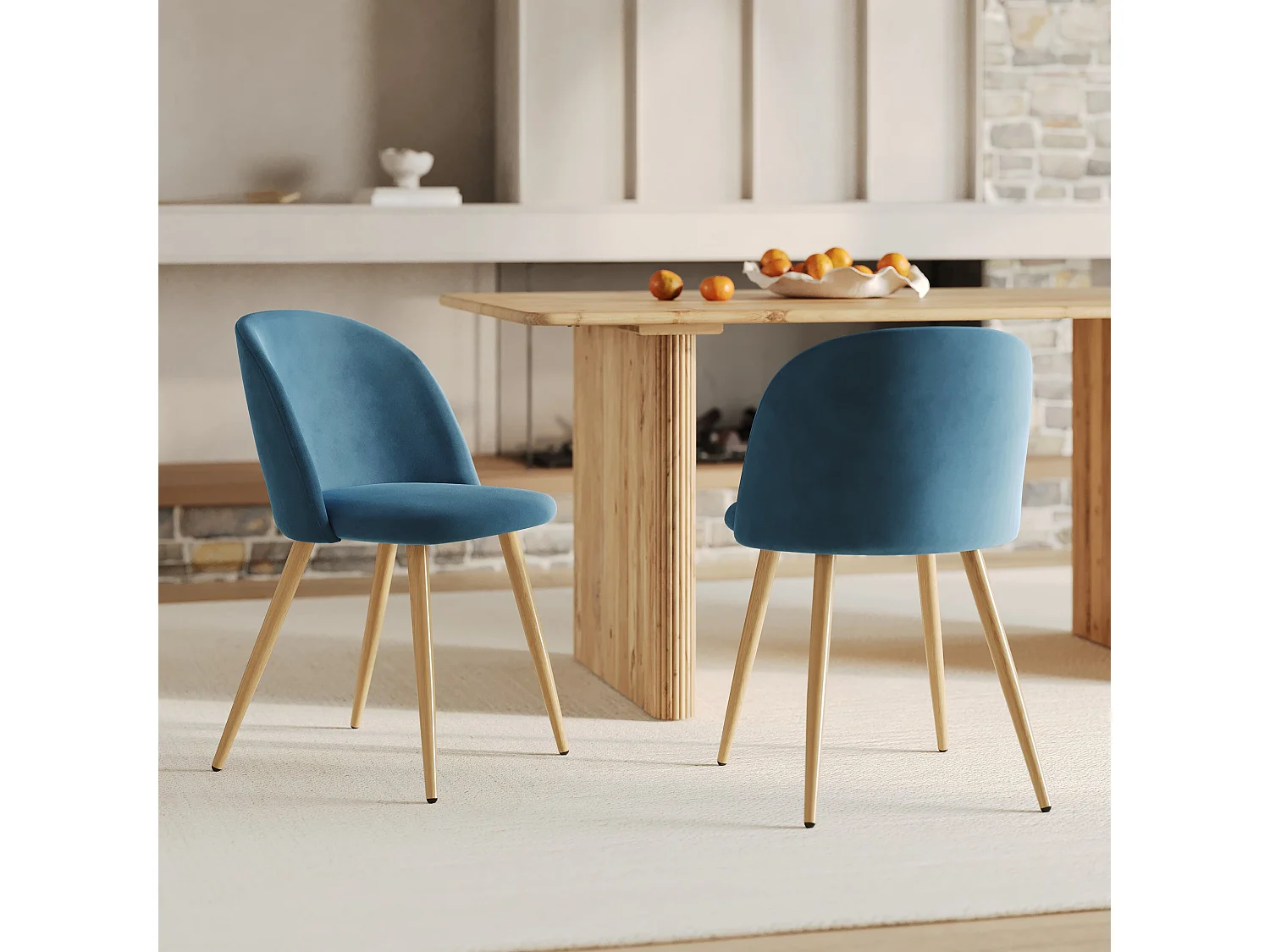 Lot de 2 chaises en velours bleu et pieds en métal - Cozy