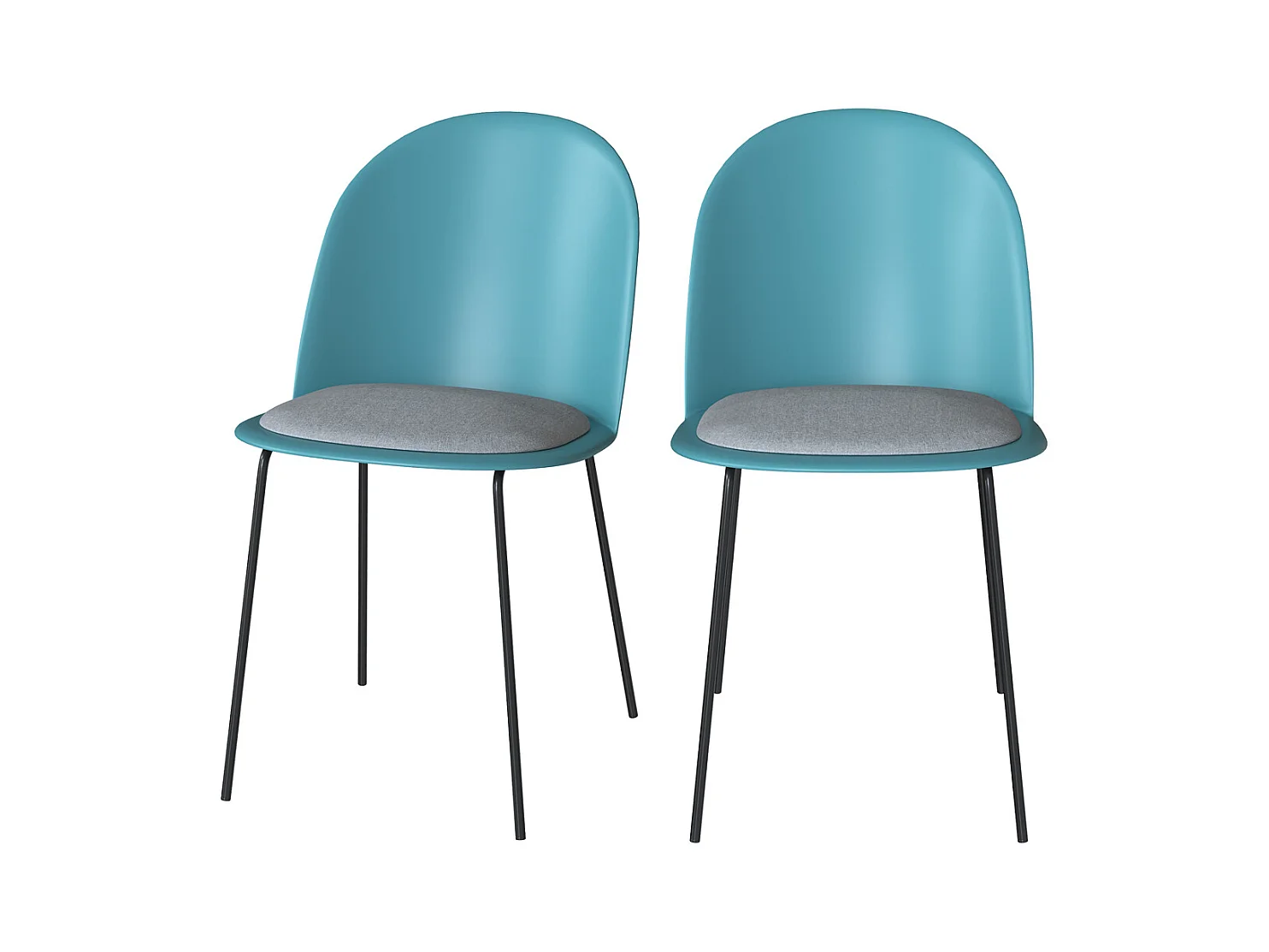 Lot de 2 chaises bleues en plastique, tissu gris et pieds en métal - Lulu