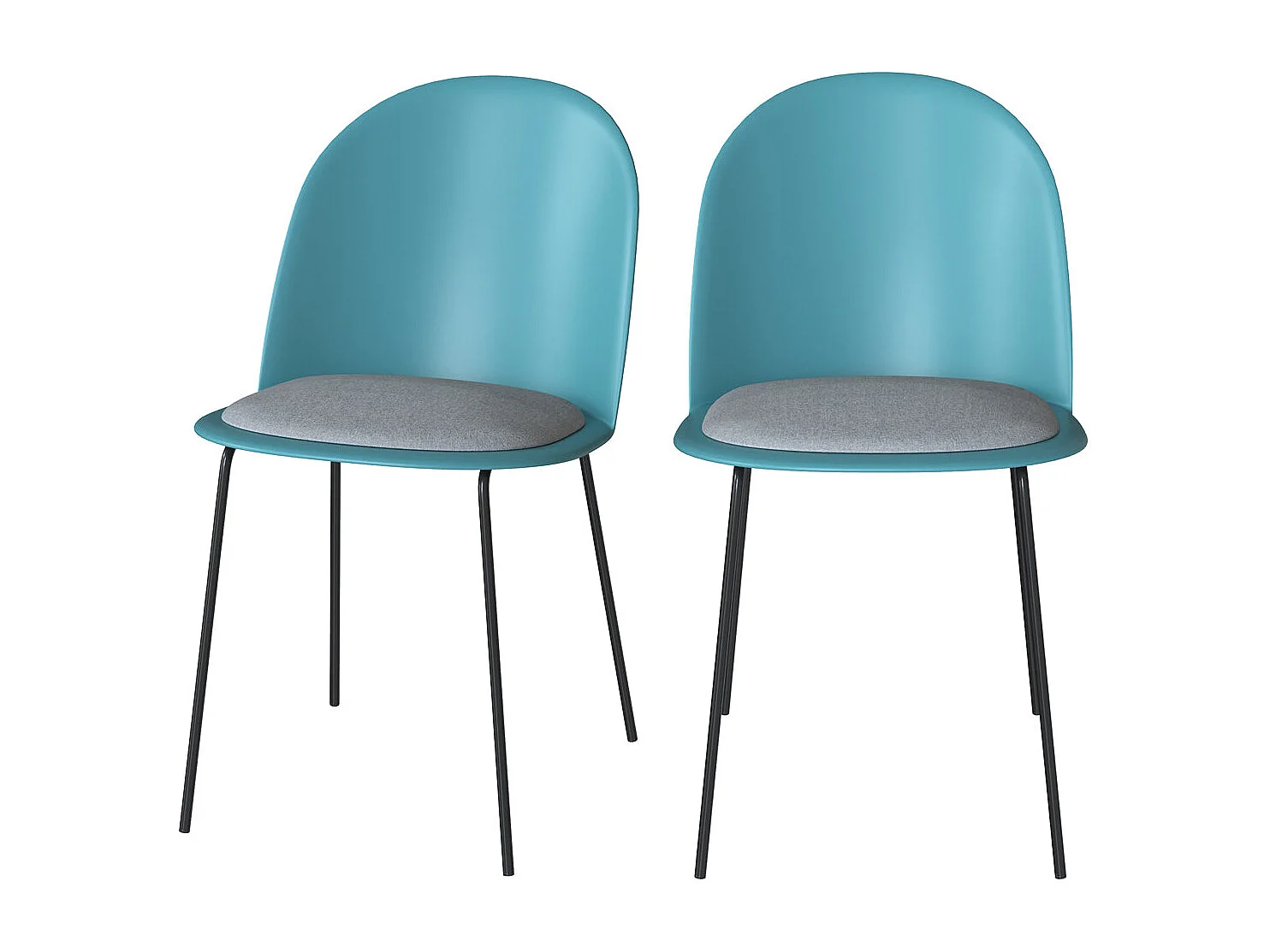 Lot de 2 chaises bleues en plastique, tissu gris et pieds en métal - Lulu