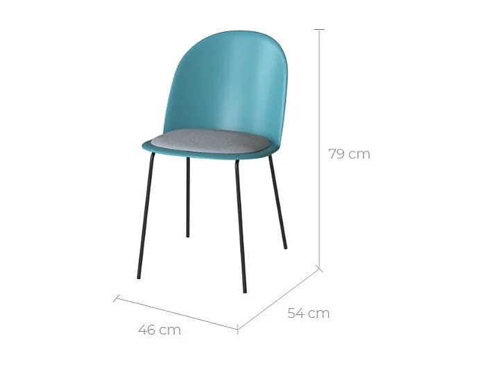 Lot de 2 chaises bleues en plastique, tissu gris et pieds en métal - Lulu