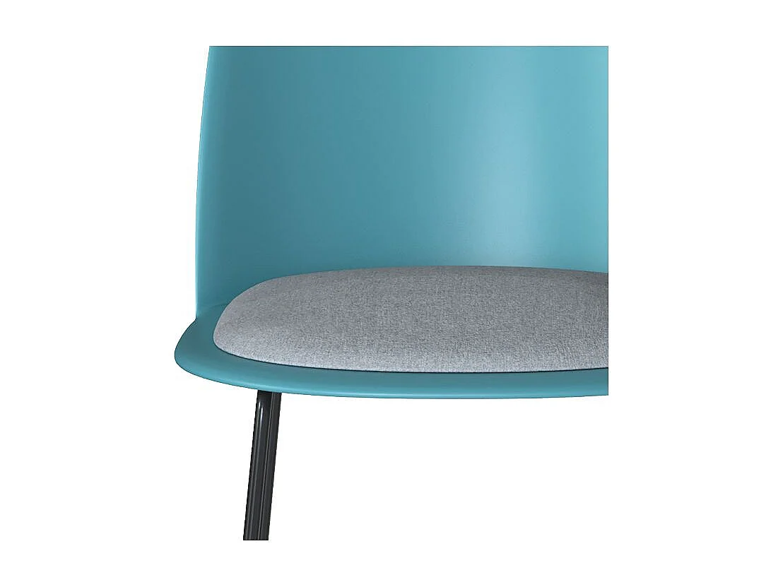 Lot de 2 chaises bleues en plastique, tissu gris et pieds en métal - Lulu