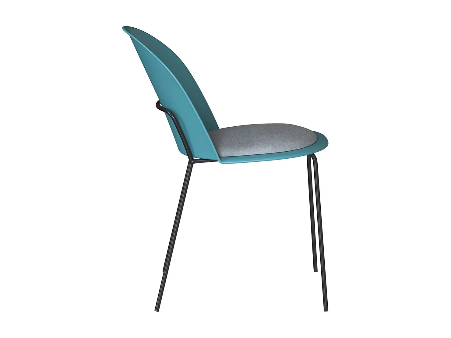 Lot de 2 chaises bleues en plastique, tissu gris et pieds en métal - Lulu
