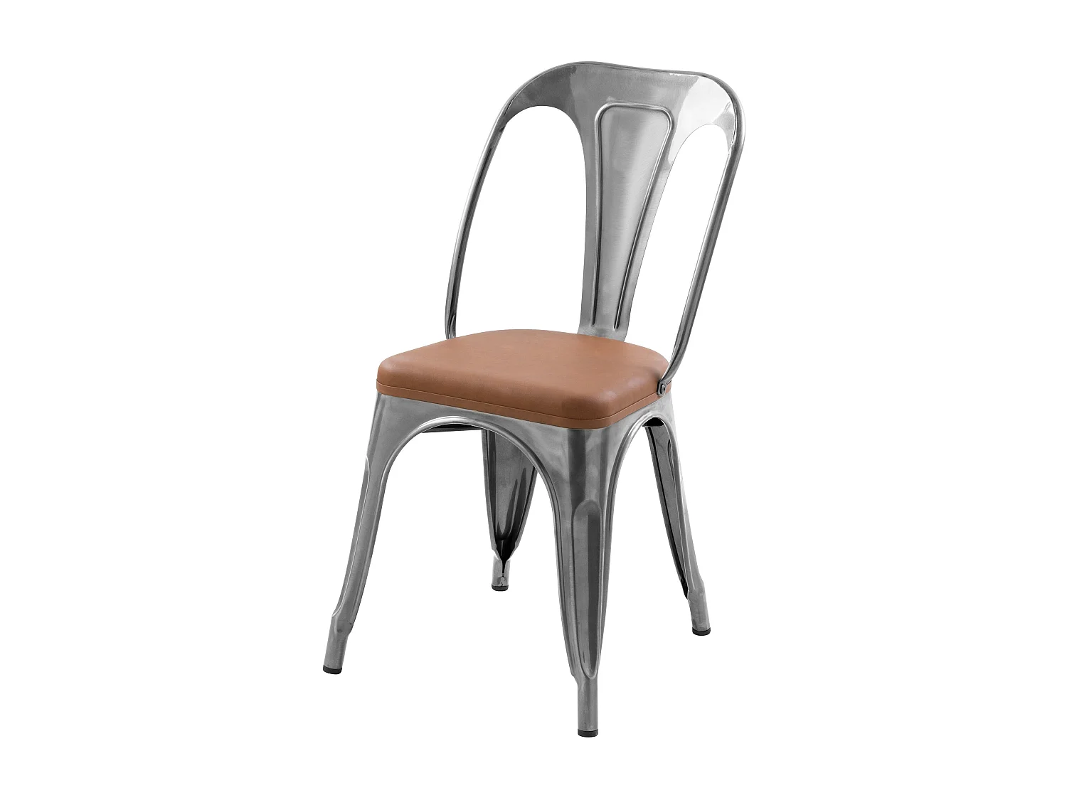 Lot de 2 chaises en métal chrome et cuir synthétique marron - Charly