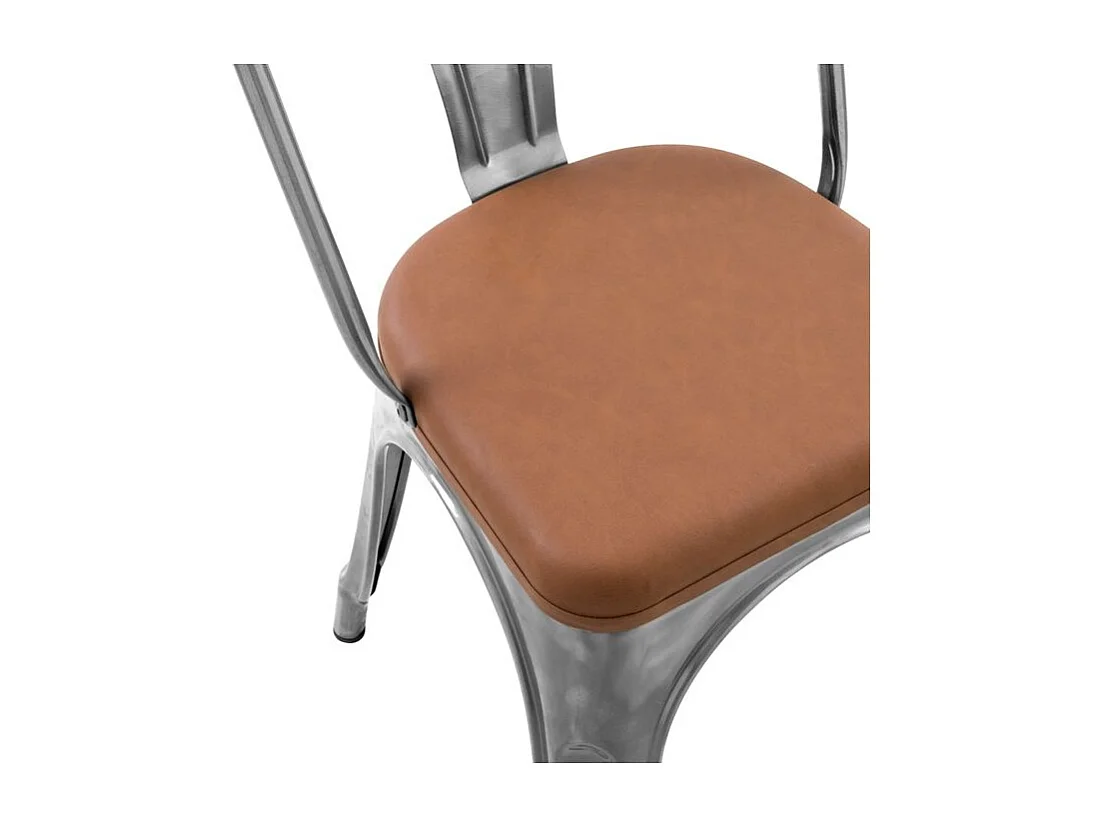 Lot de 2 chaises en métal chrome et cuir synthétique marron - Charly