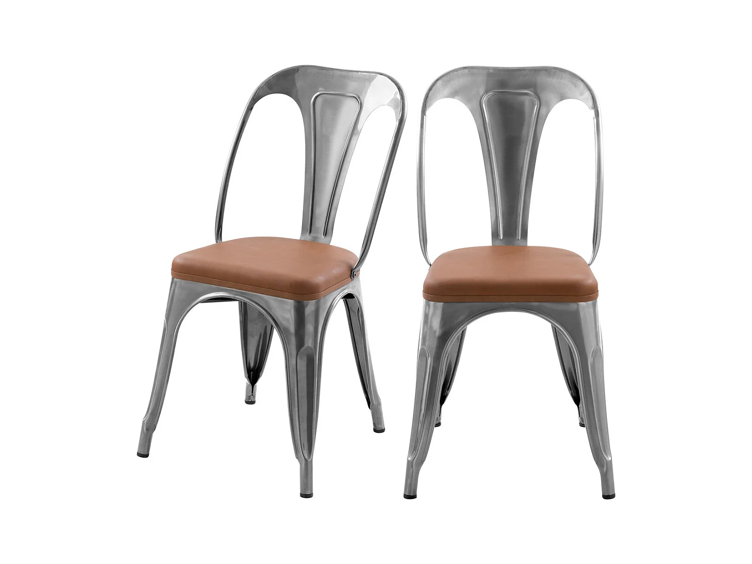 Lot de 2 chaises en métal chrome et cuir synthétique marron - Charly