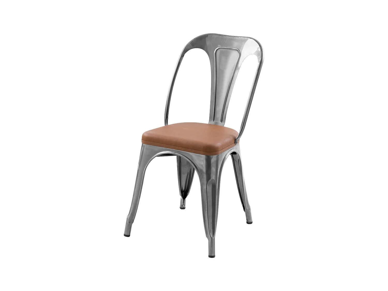 Lot de 2 chaises en métal chrome et cuir synthétique marron - Charly