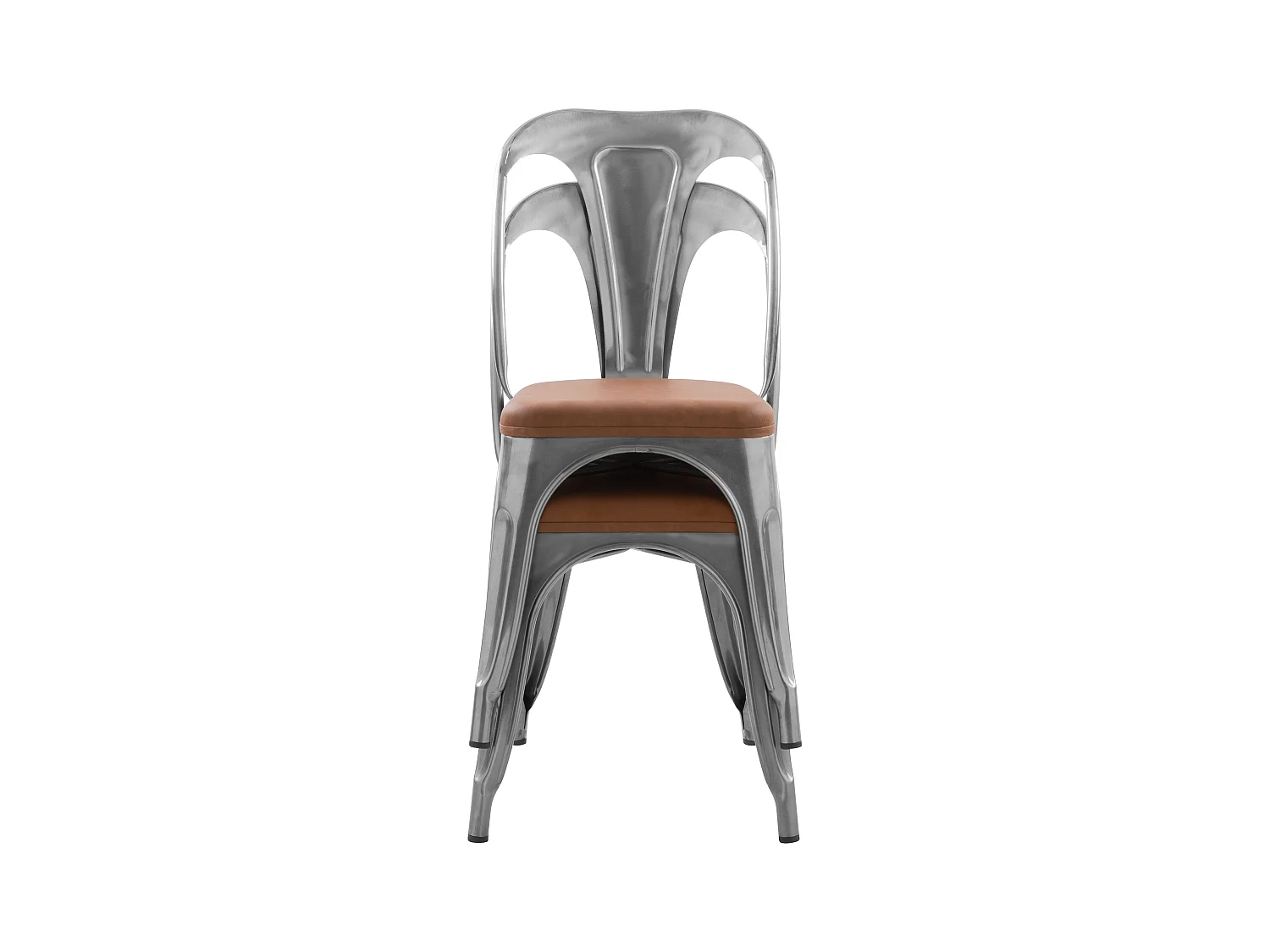 Lot de 2 chaises en métal chrome et cuir synthétique marron - Charly