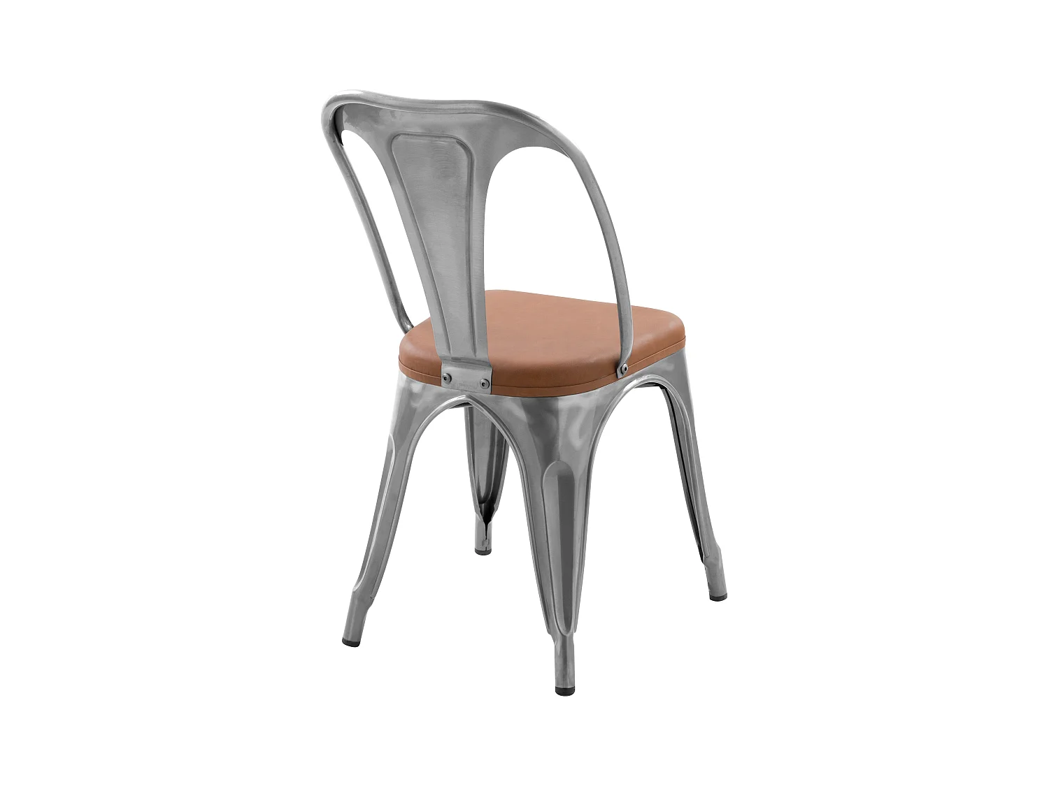 Lot de 2 chaises en métal chrome et cuir synthétique marron - Charly