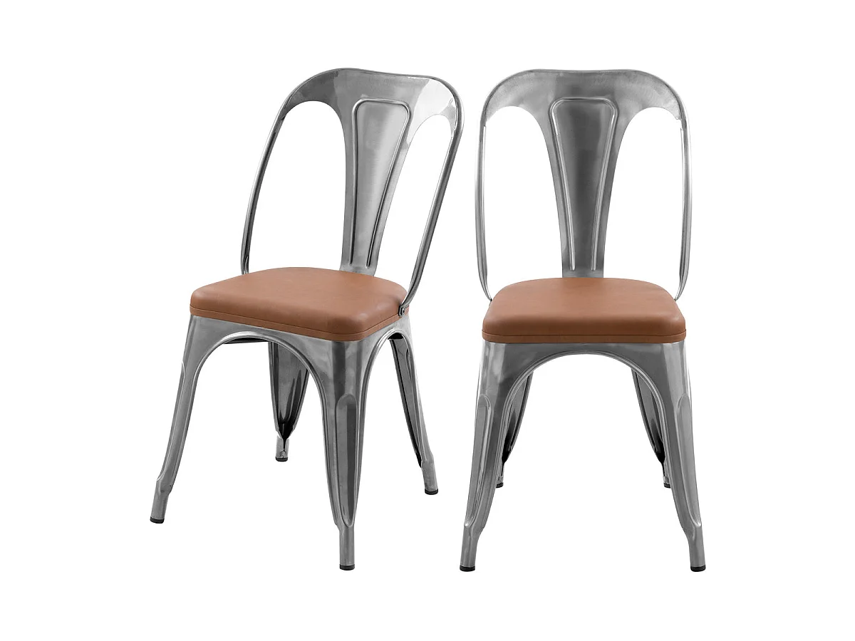 Set di 2 sedie in metallo cromato e cuoio sintetico marrone - Charly