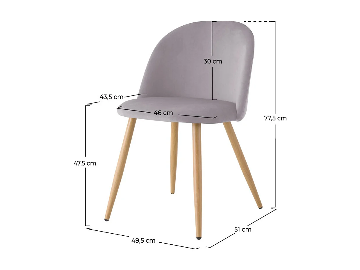 Lot de 2 chaises en velours gris et pieds en métal - Cozy