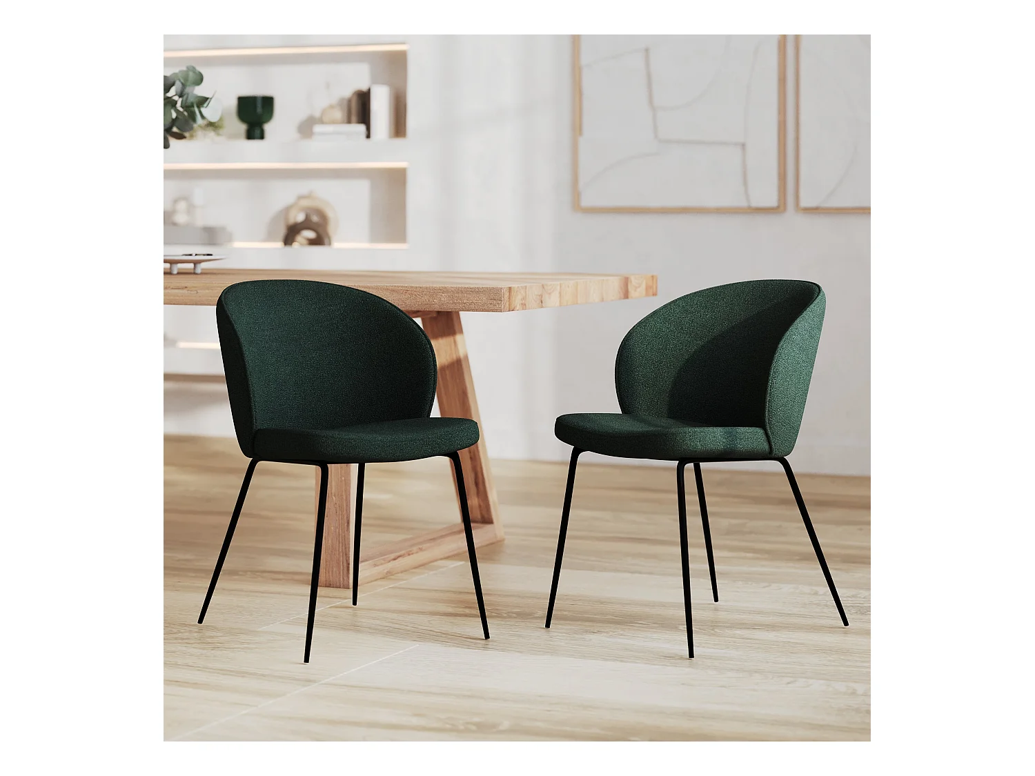 Set de 2 sillas verdes en tejido bouclé con base de metal - Groom