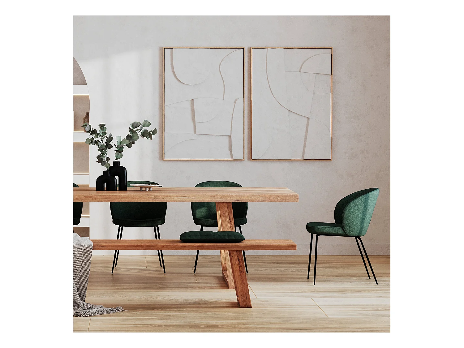 Set de 2 sillas verdes en tejido bouclé con base de metal - Groom