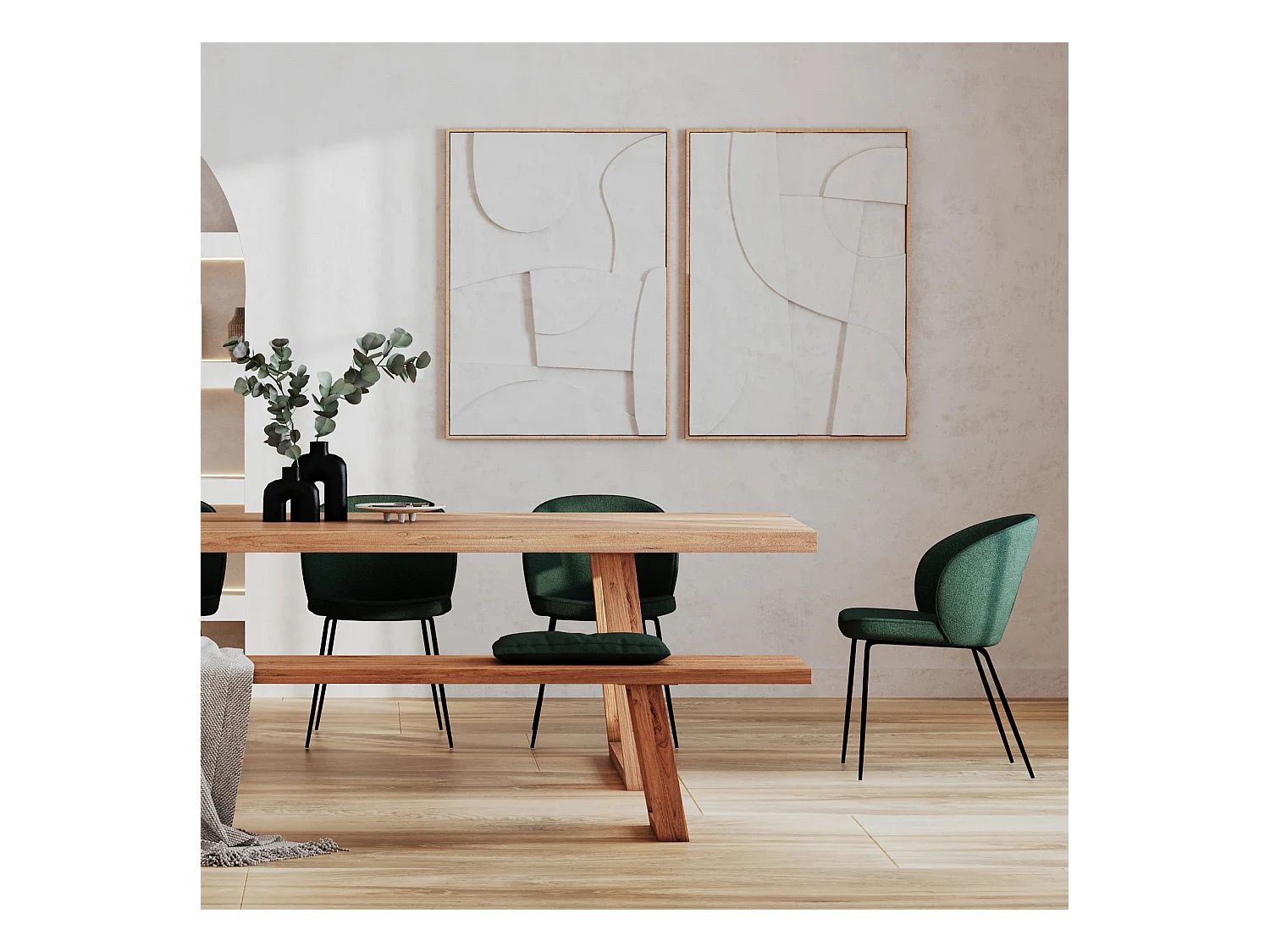 Lot de 2 chaises vertes en tissu bouclette et pied en métal - Groom