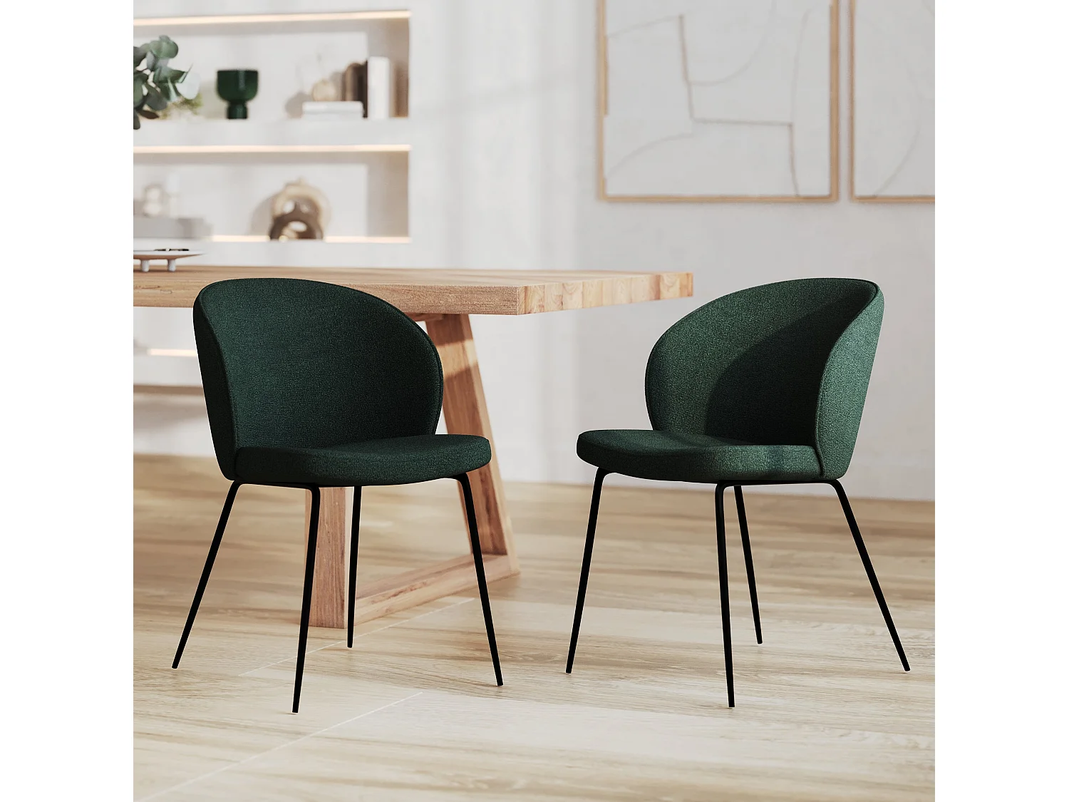 Set di 2 sedie verdi con tessuto bouclé e base in metallo - Groom
