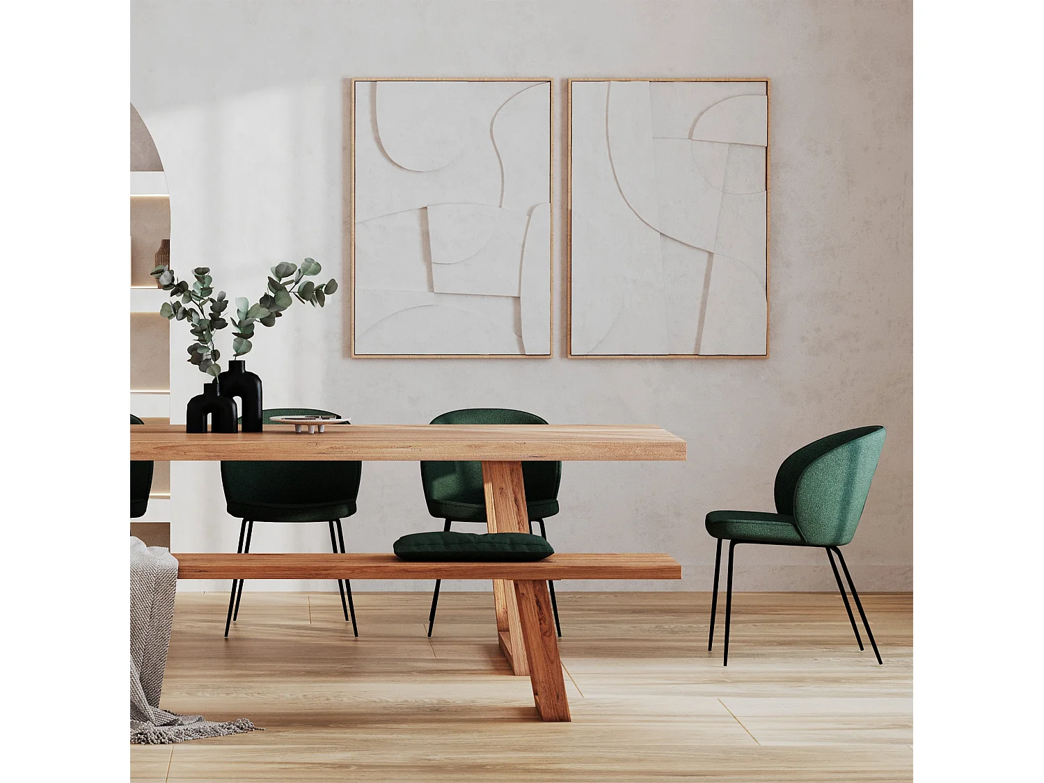 Set di 2 sedie verdi con tessuto bouclé e base in metallo - Groom