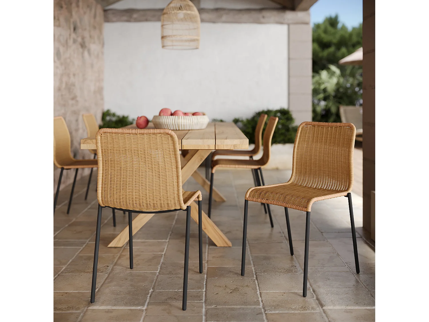 Set di 2 sedie per interni ed esterni in resina naturale intrecciata - Sirivara