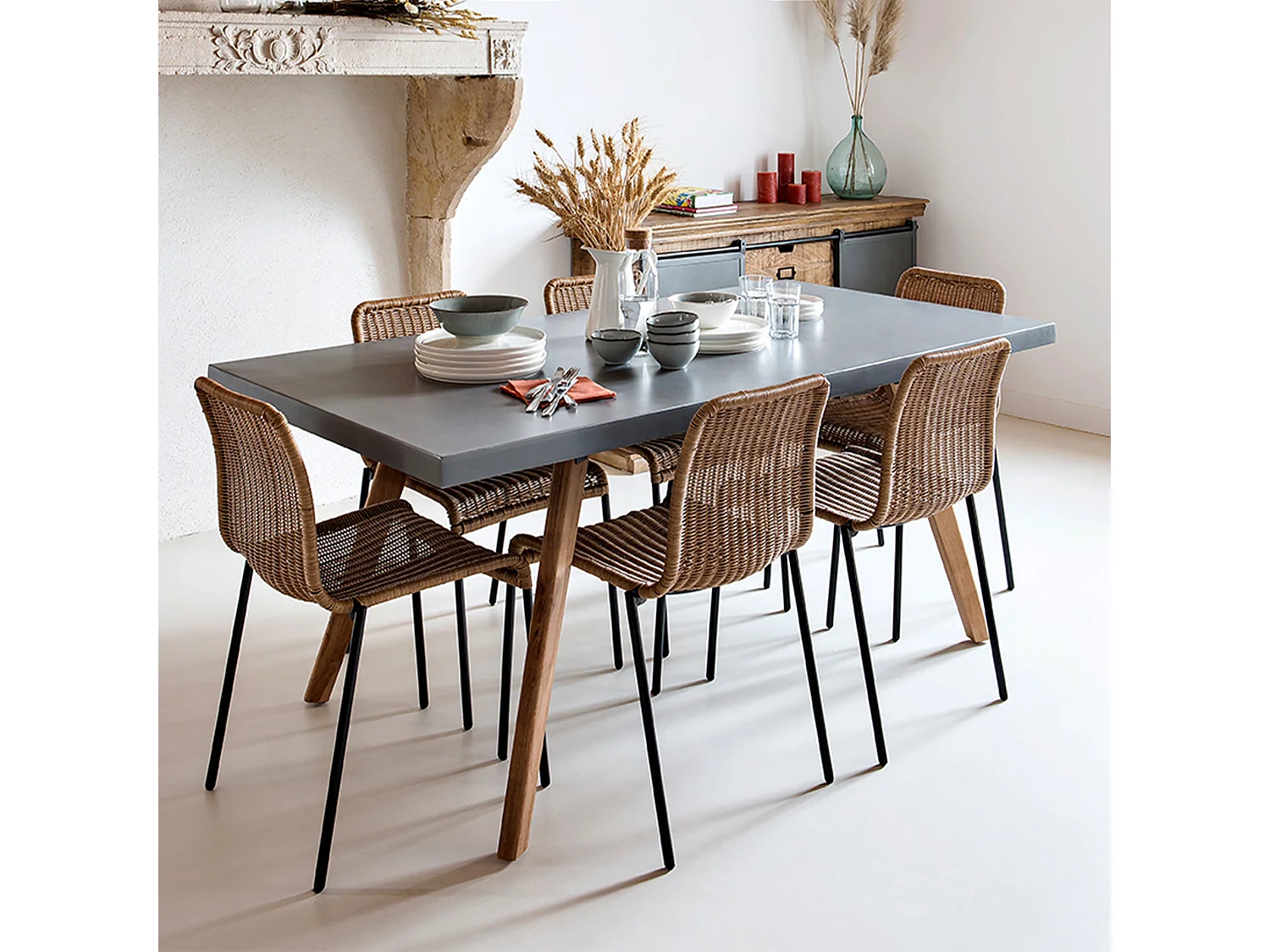 Set di 2 sedie per interni ed esterni in resina naturale intrecciata - Sirivara