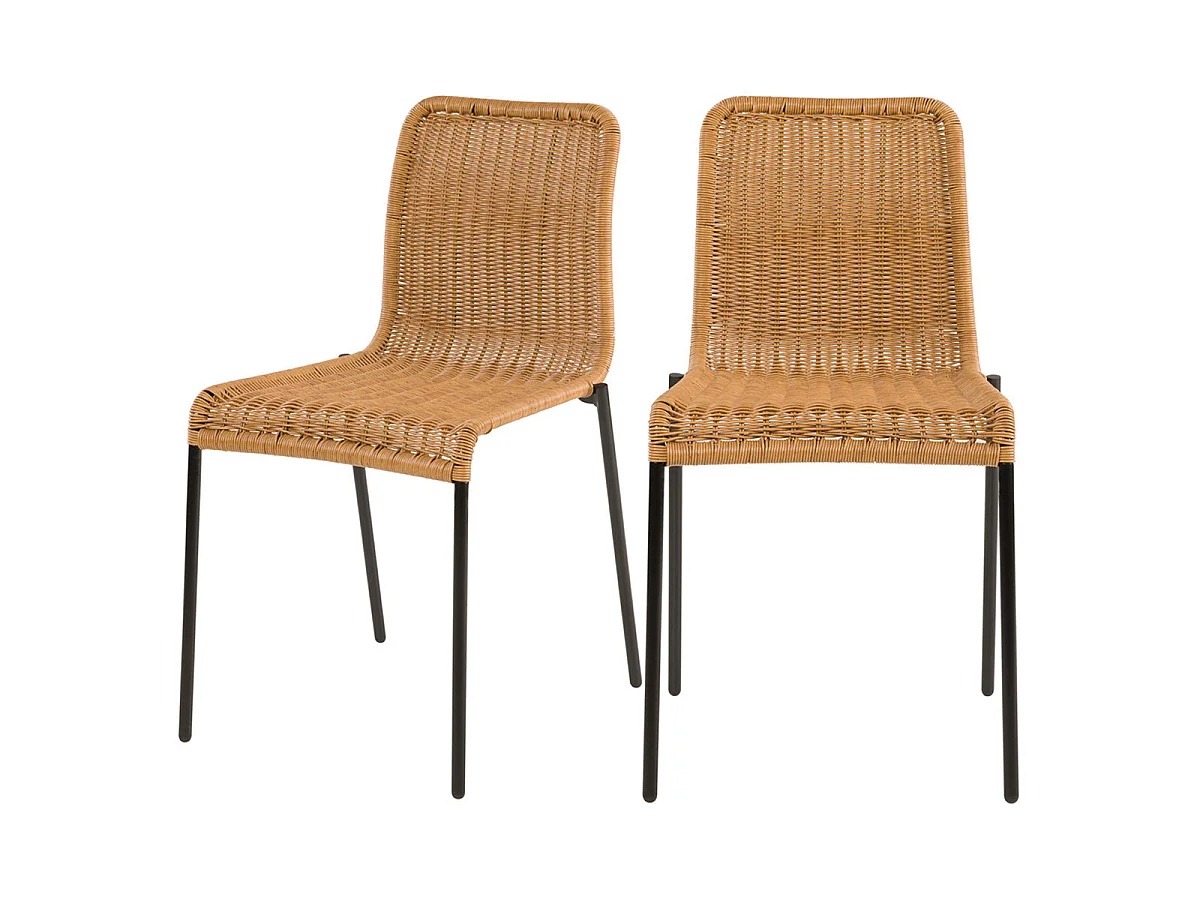 Lot de 2 chaises intérieur/extérieur en résine tressée naturelle - Sirivara