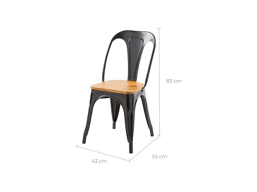 Lot de 2 chaises en métal noir et bois d'orme - Yoanna