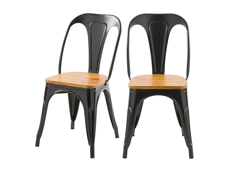Lot de 2 chaises en métal noir et bois d'orme - Yoanna
