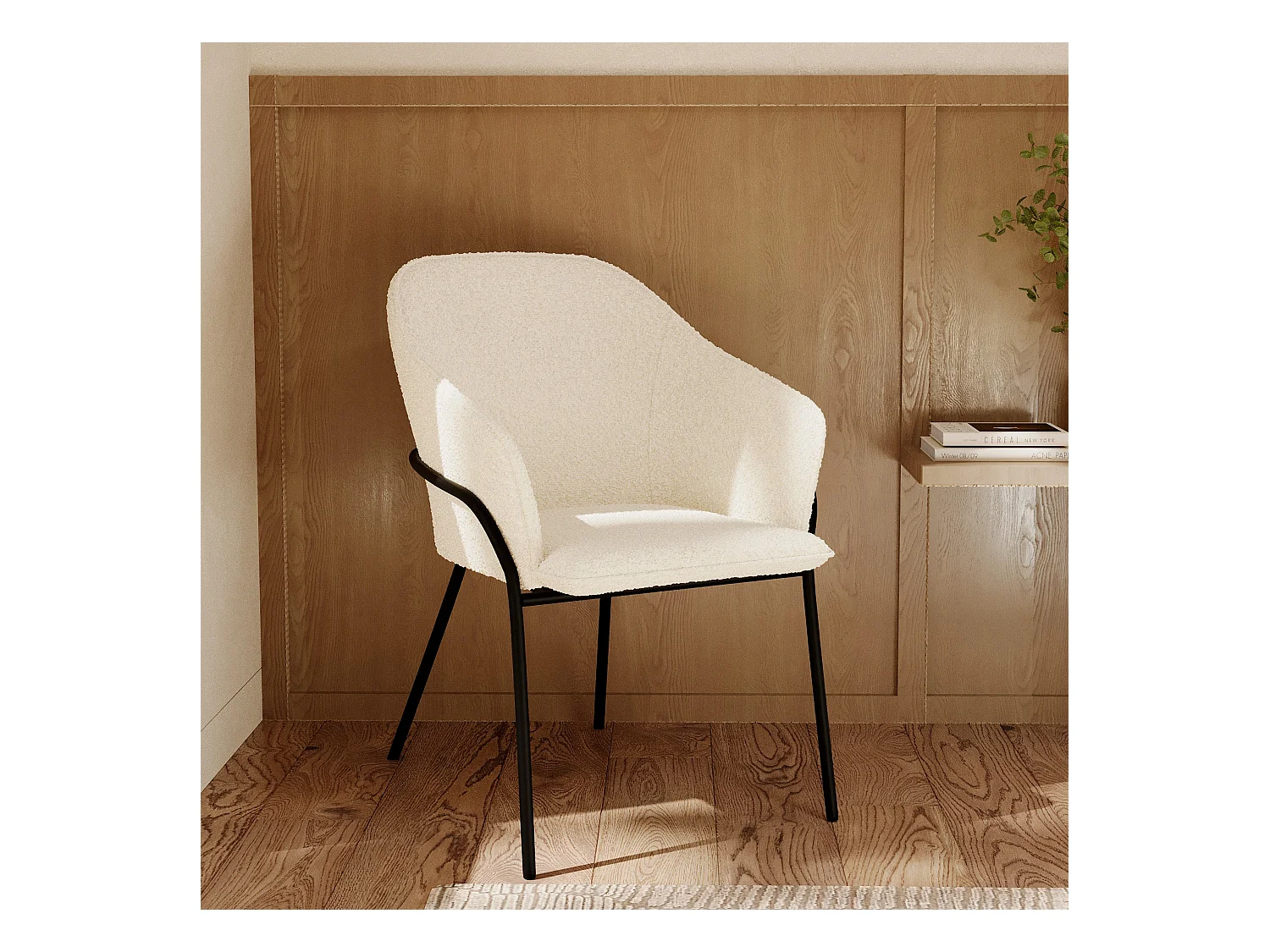 Sedia in lana bouclé bianca e gambe in metallo - Toscane