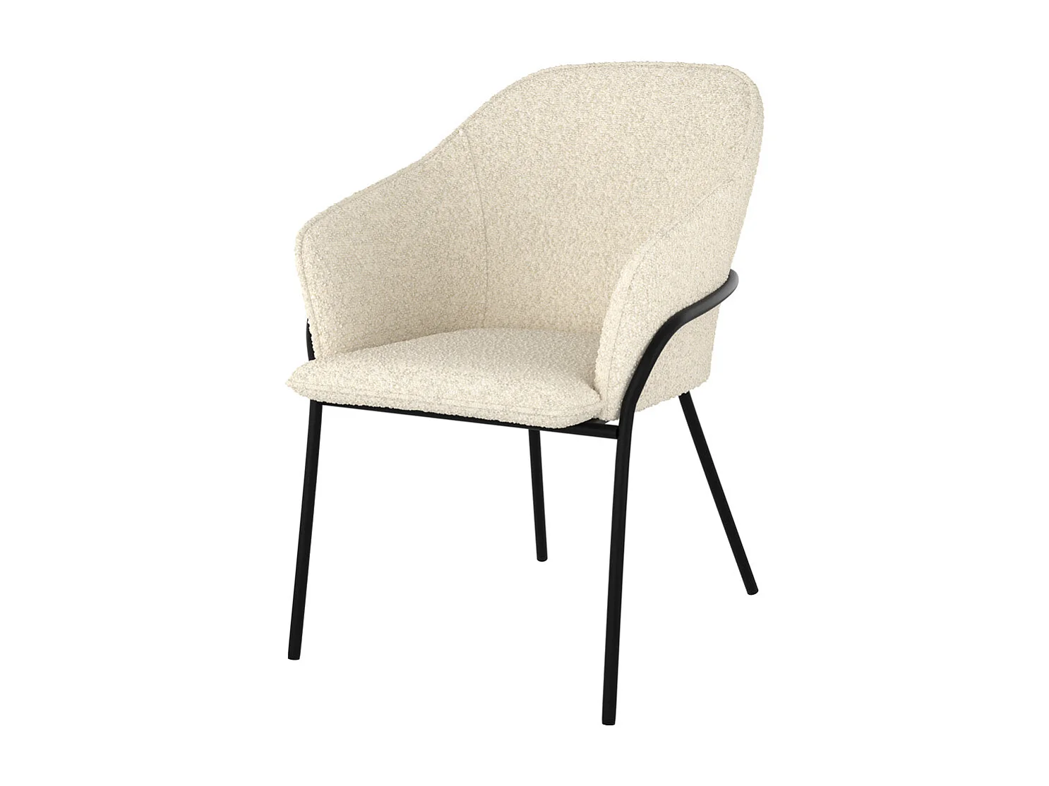 Silla con efecto bouclette de lana blanca y patas de metal - Toscane