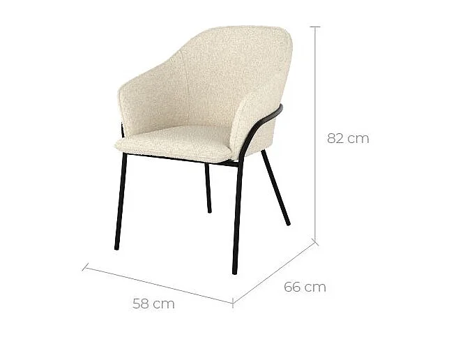Silla con efecto bouclette de lana blanca y patas de metal - Toscane