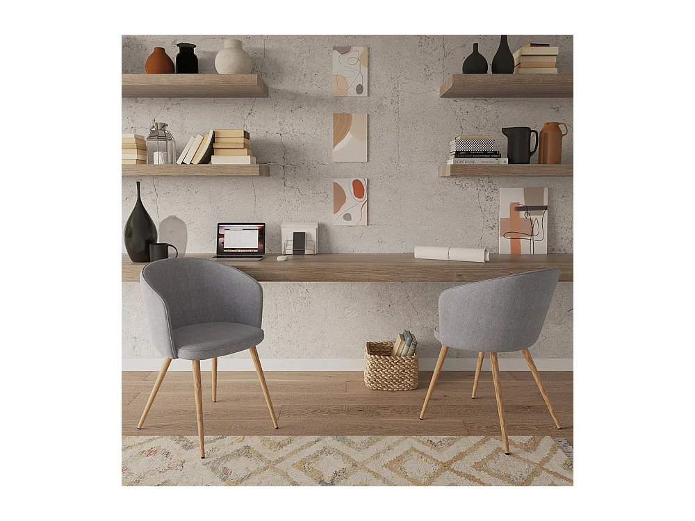 Set de 2 sillas de tela gris claro con patas de metal - Chiara