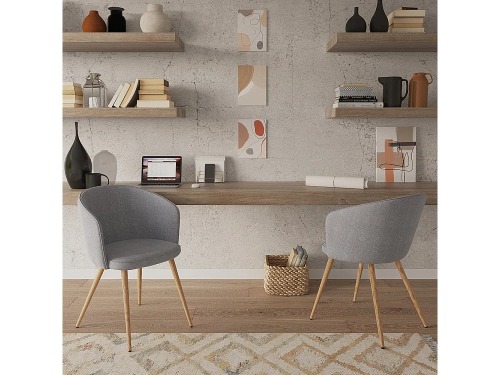 Lot de 2 chaises en tissu gris clair et pieds en métal - Chiara