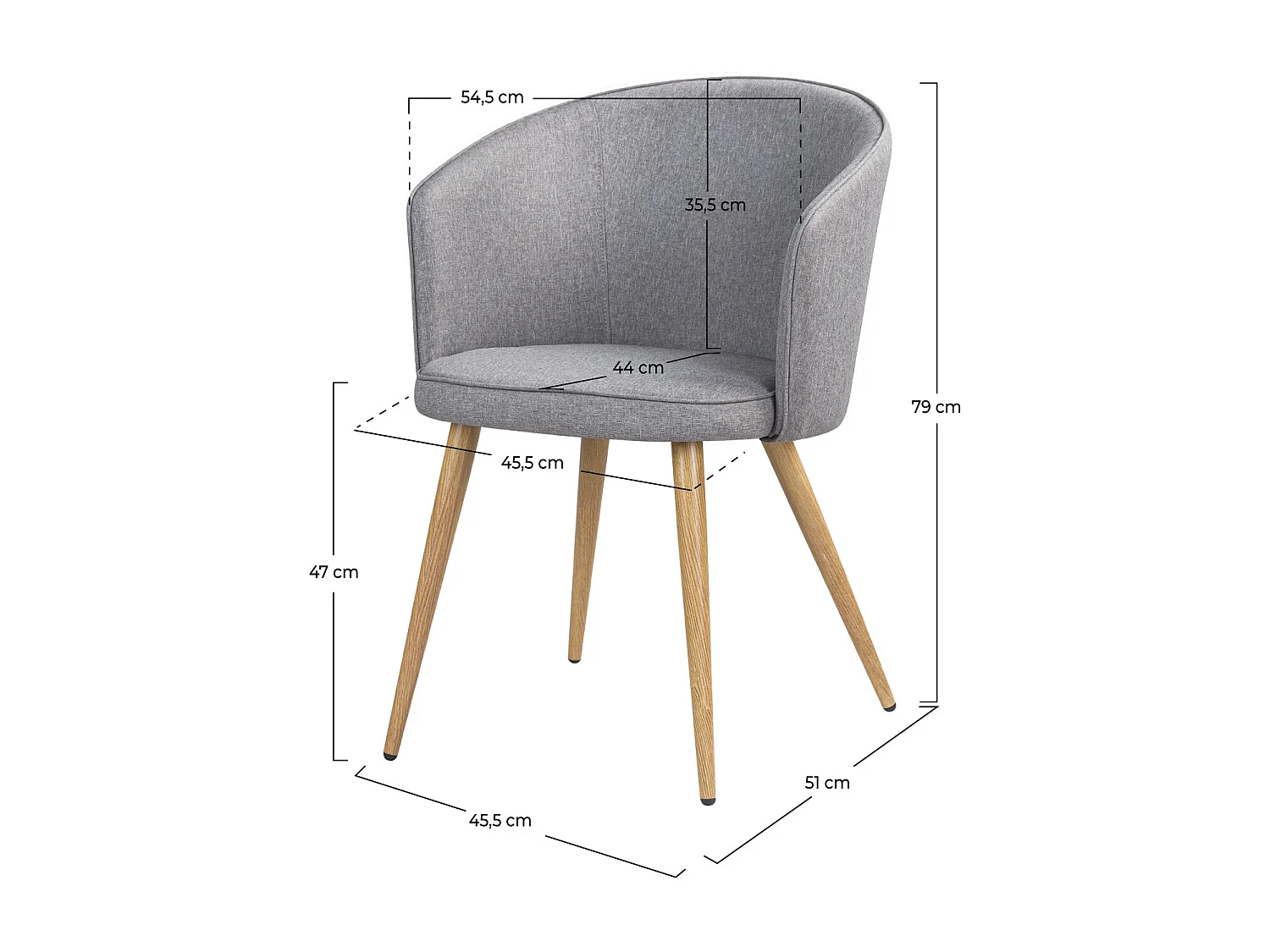 Lot de 2 chaises en tissu gris clair et pieds en métal - Chiara