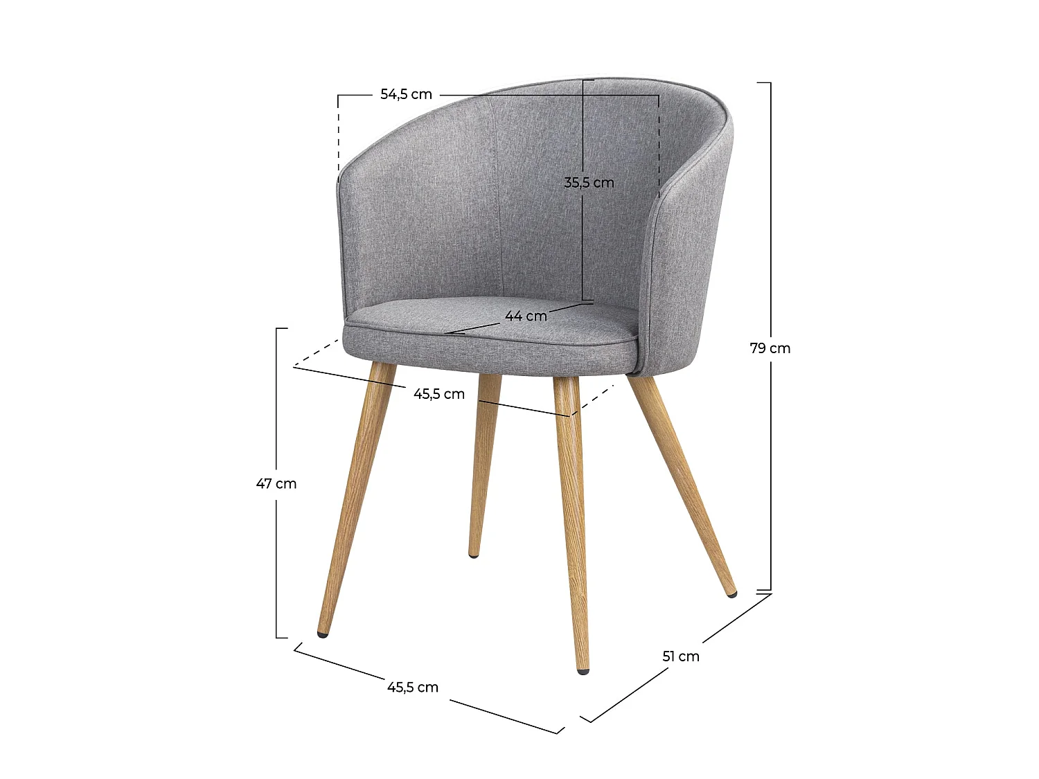 Set di 2 sedie in tessuto grigio chiaro con gambe in metallo - Chiara
