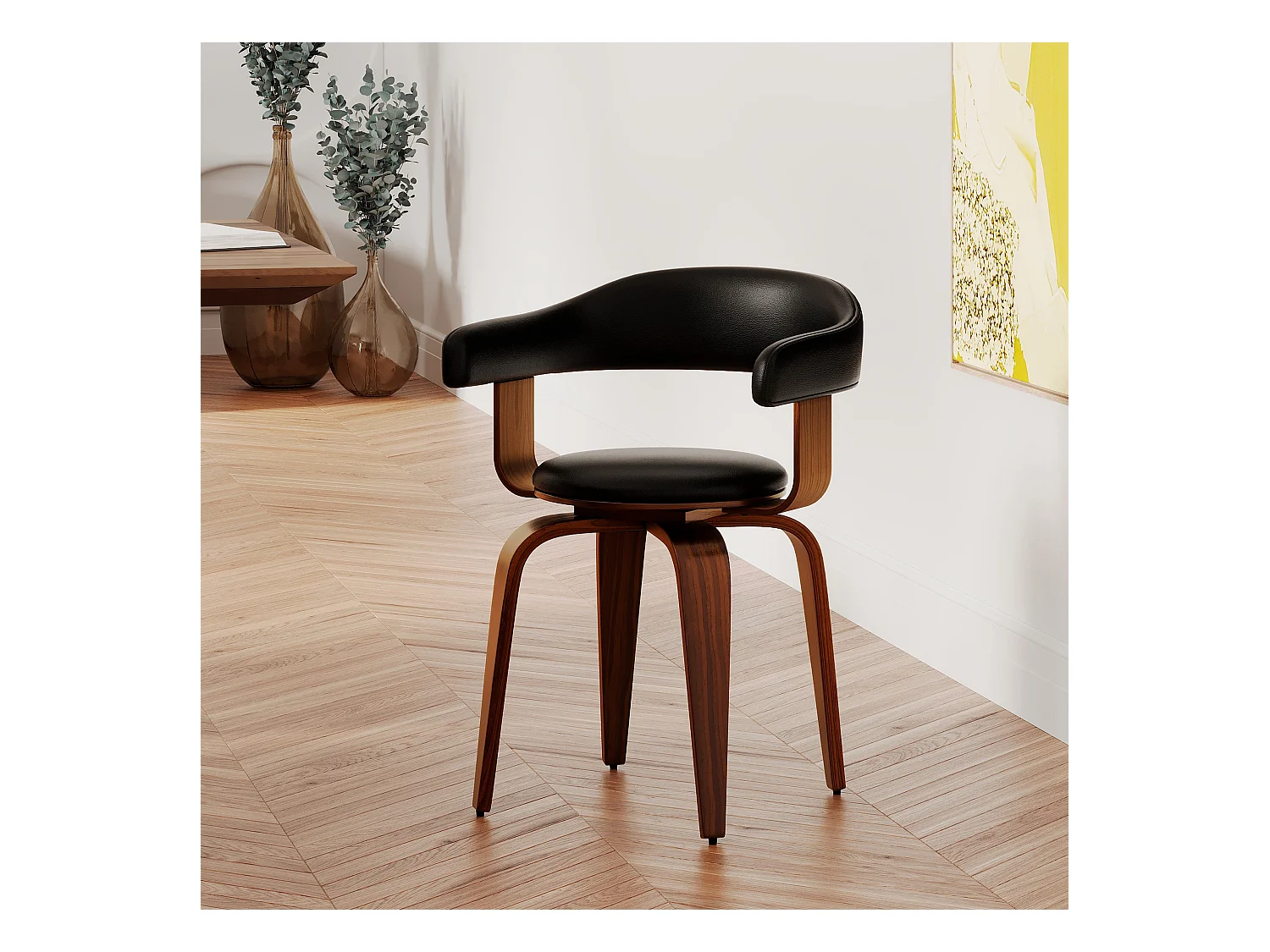 Silla con reposabrazos de cuero sintético negro - Harold