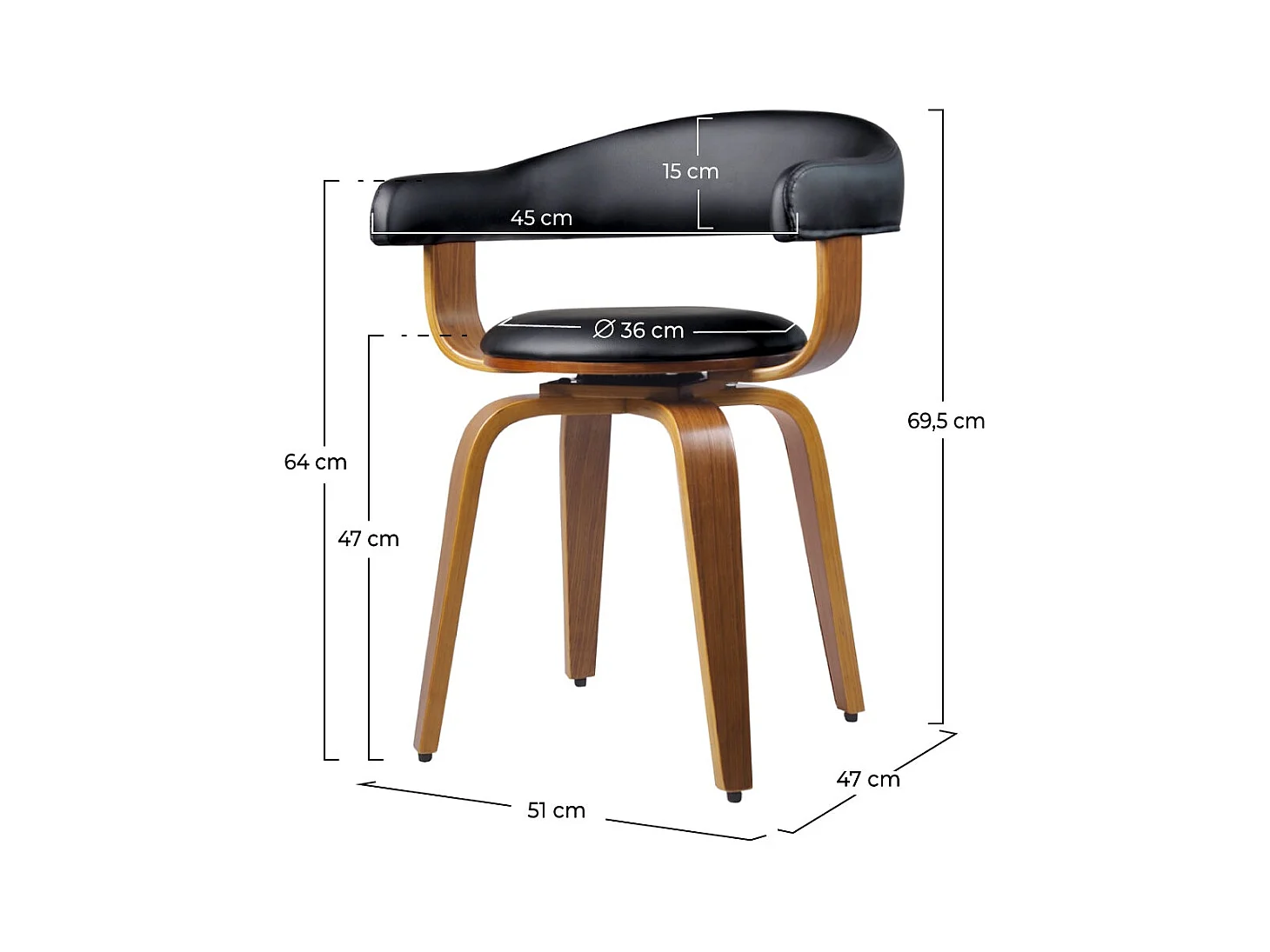 Silla con reposabrazos de cuero sintético negro - Harold