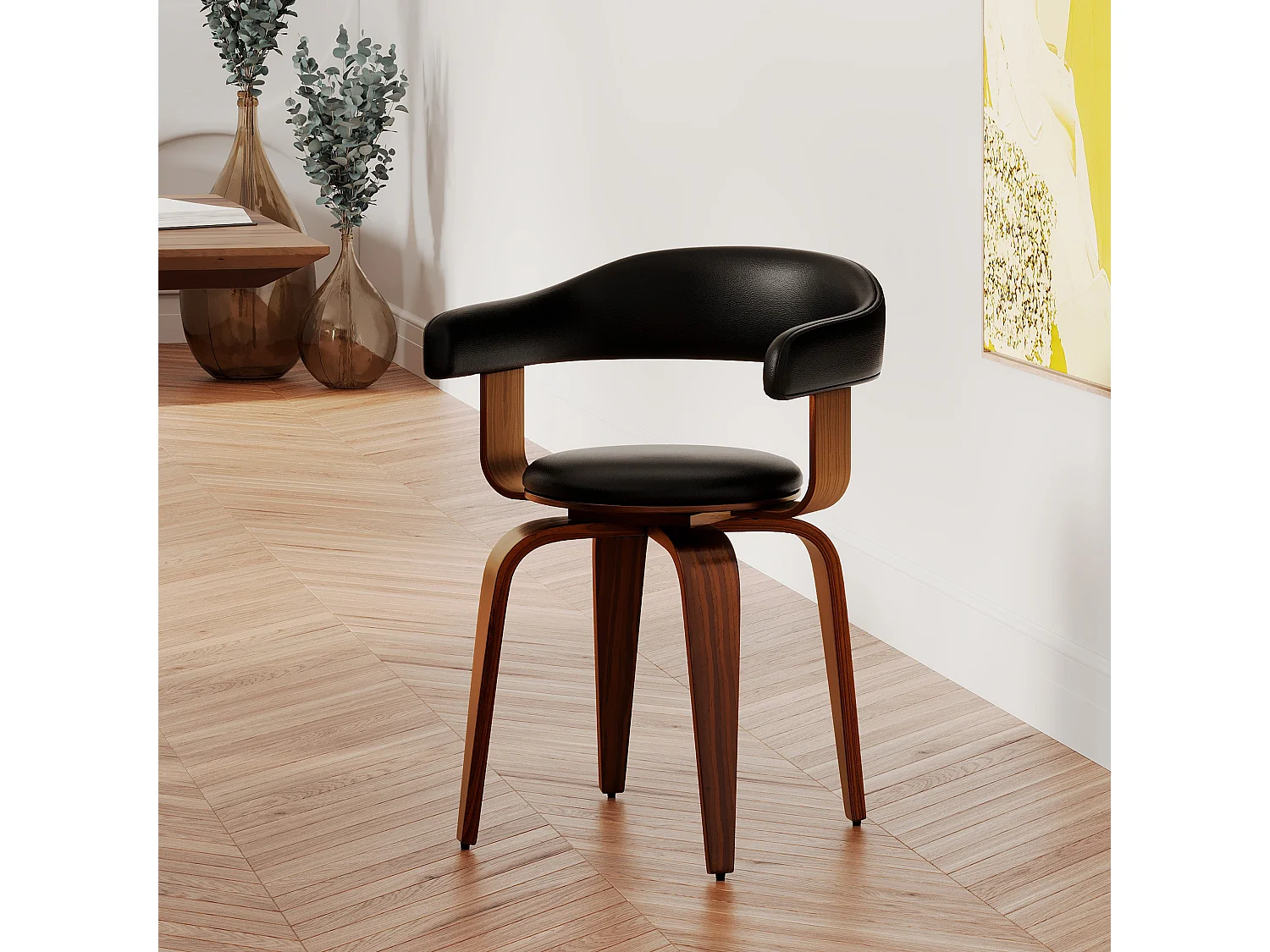 Sedia con braccioli in pelle sintetica nera - Harold