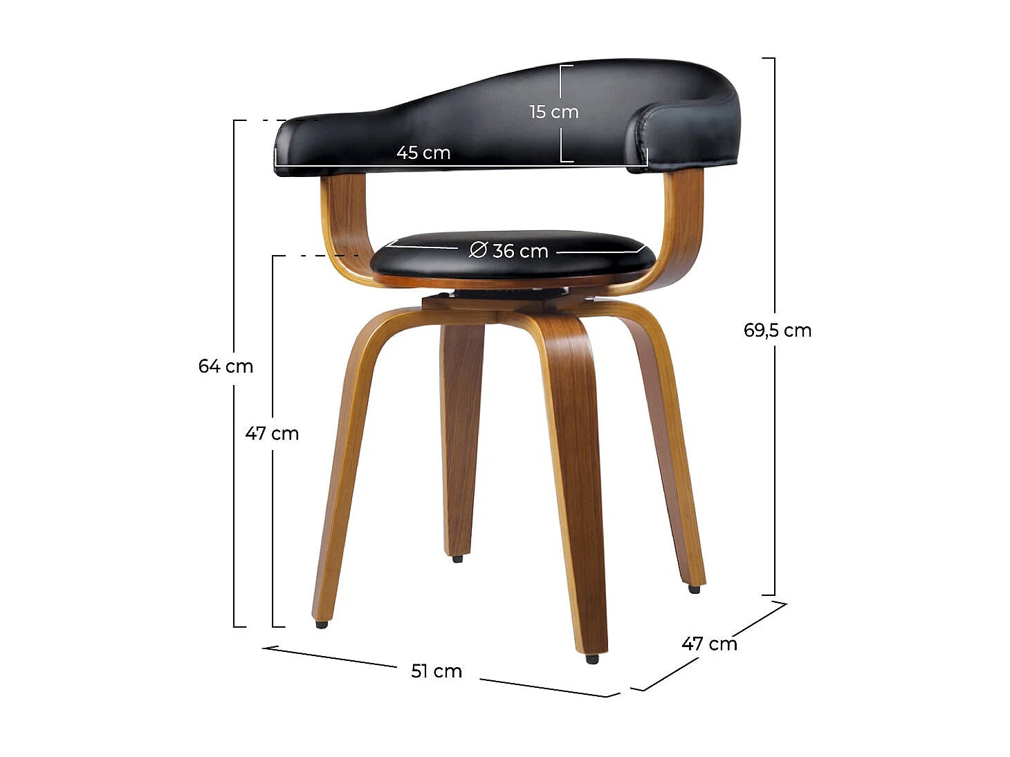 Sedia con braccioli in pelle sintetica nera - Harold