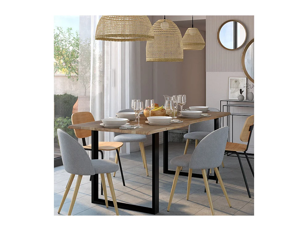 Set di 2 sedie Cozy in tessuto grigio chiaro e gambe in metallo effetto legno