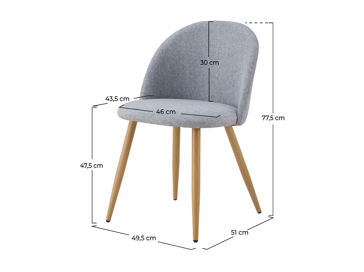 Juego de 2 sillas Cozy de tela gris claro y patas de metal efecto madera