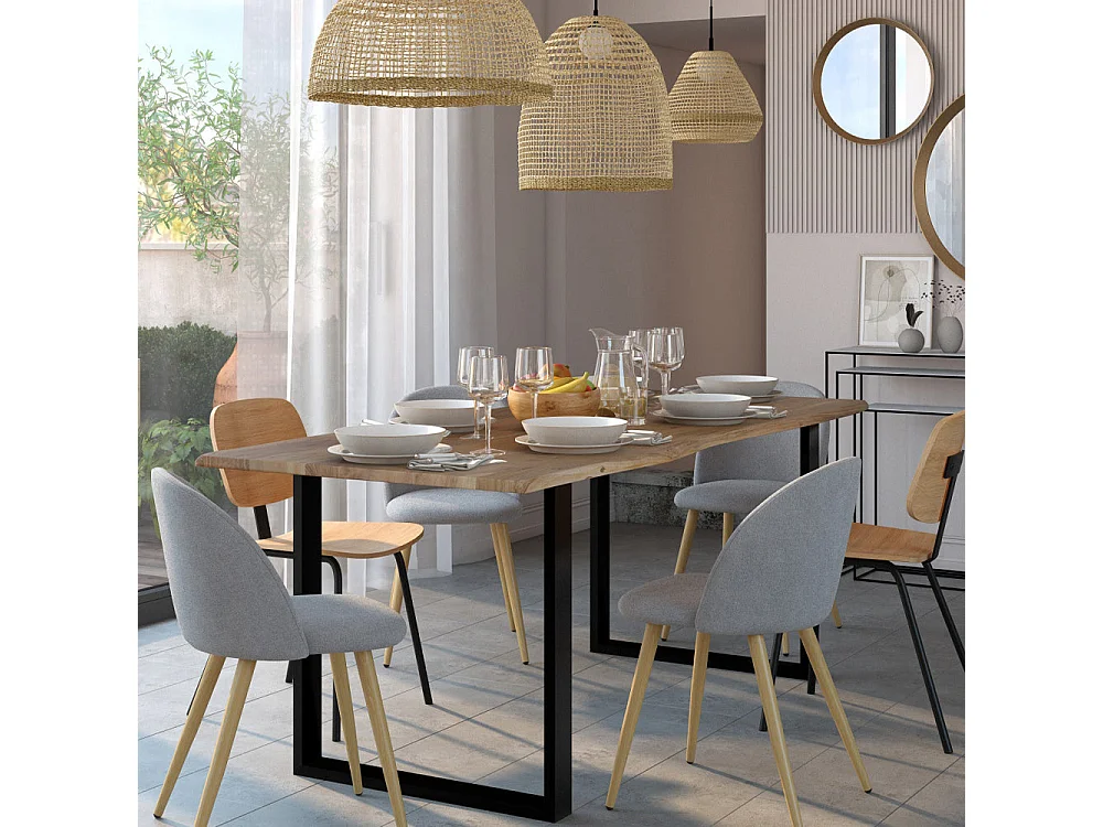 Juego de 2 sillas Cozy de tela gris claro y patas de metal efecto madera