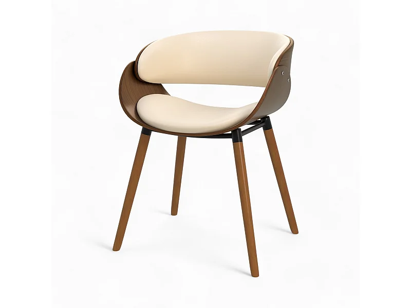 Silla Polo beige de cuero sintético y madera chapada en nogal