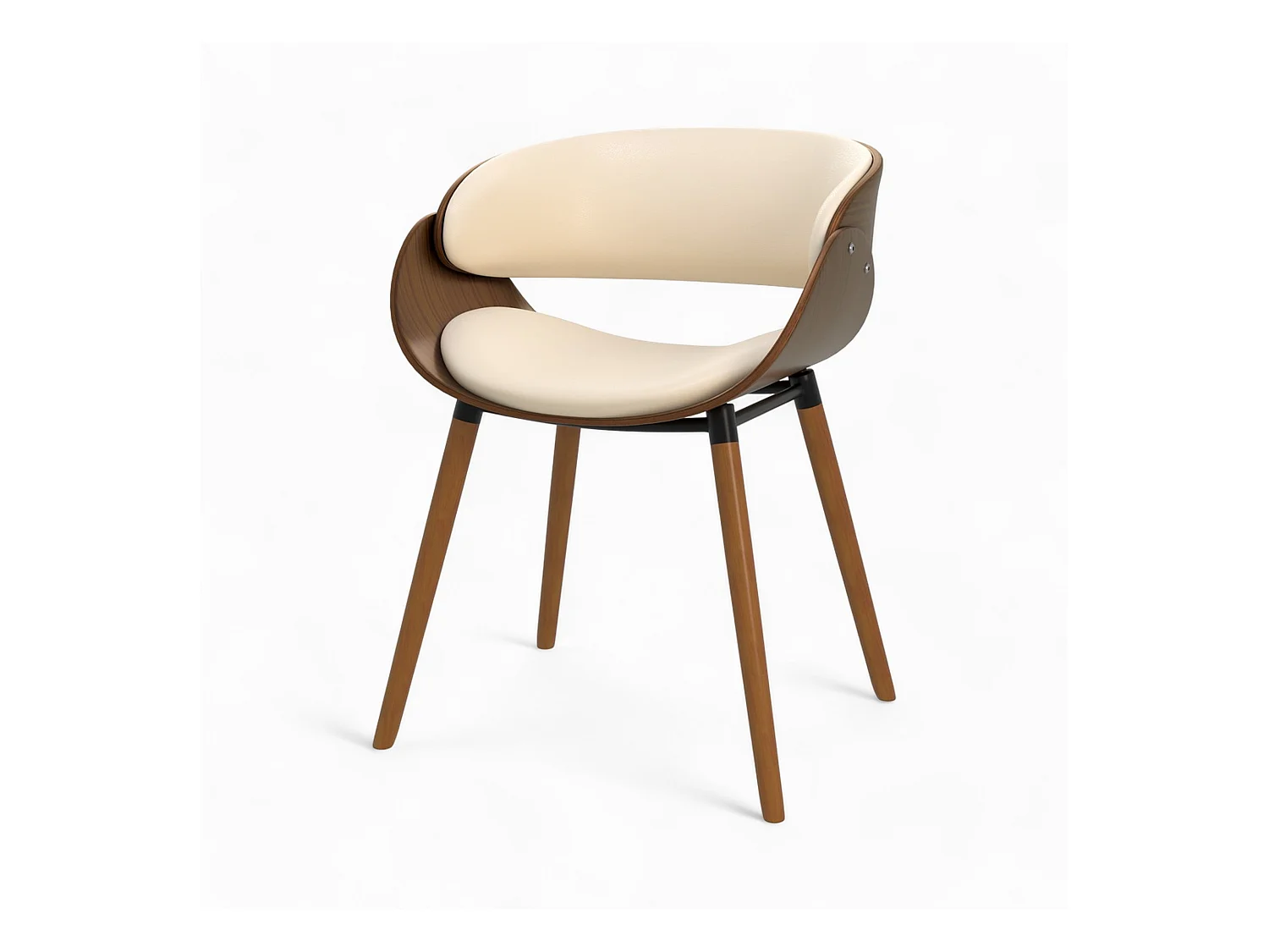 Silla Polo beige de cuero sintético y madera chapada en nogal