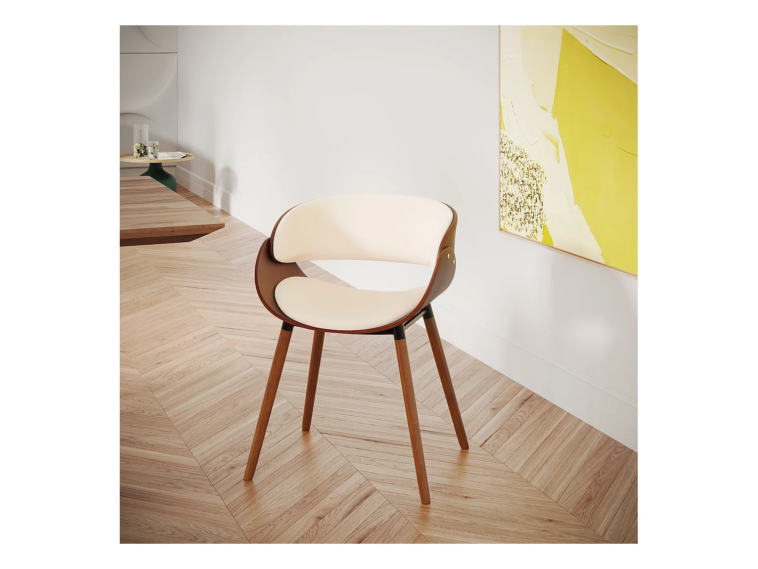 Silla Polo beige de cuero sintético y madera chapada en nogal