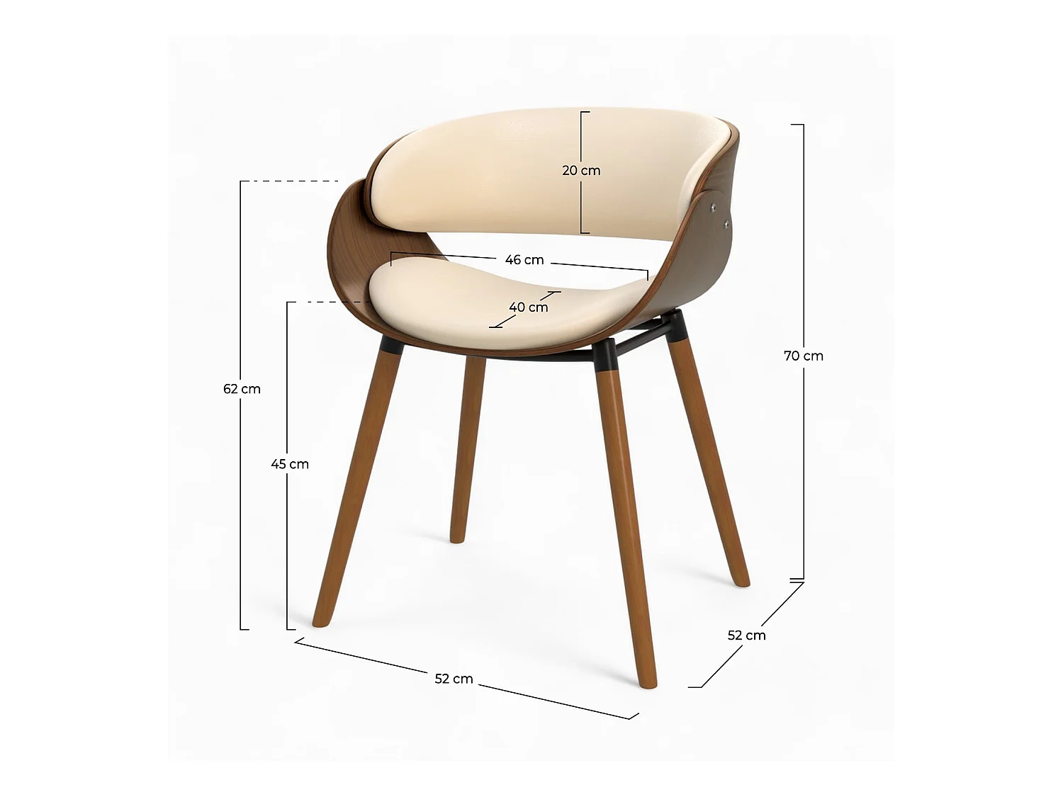 Silla Polo beige de cuero sintético y madera chapada en nogal