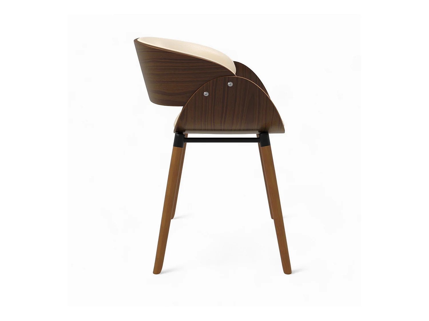 Silla Polo beige de cuero sintético y madera chapada en nogal