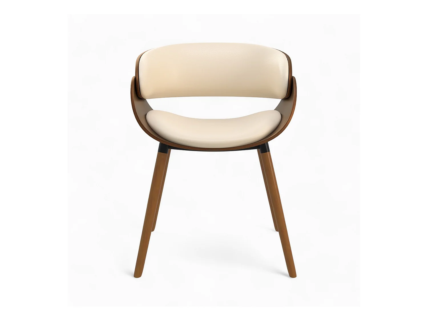 Silla Polo beige de cuero sintético y madera chapada en nogal