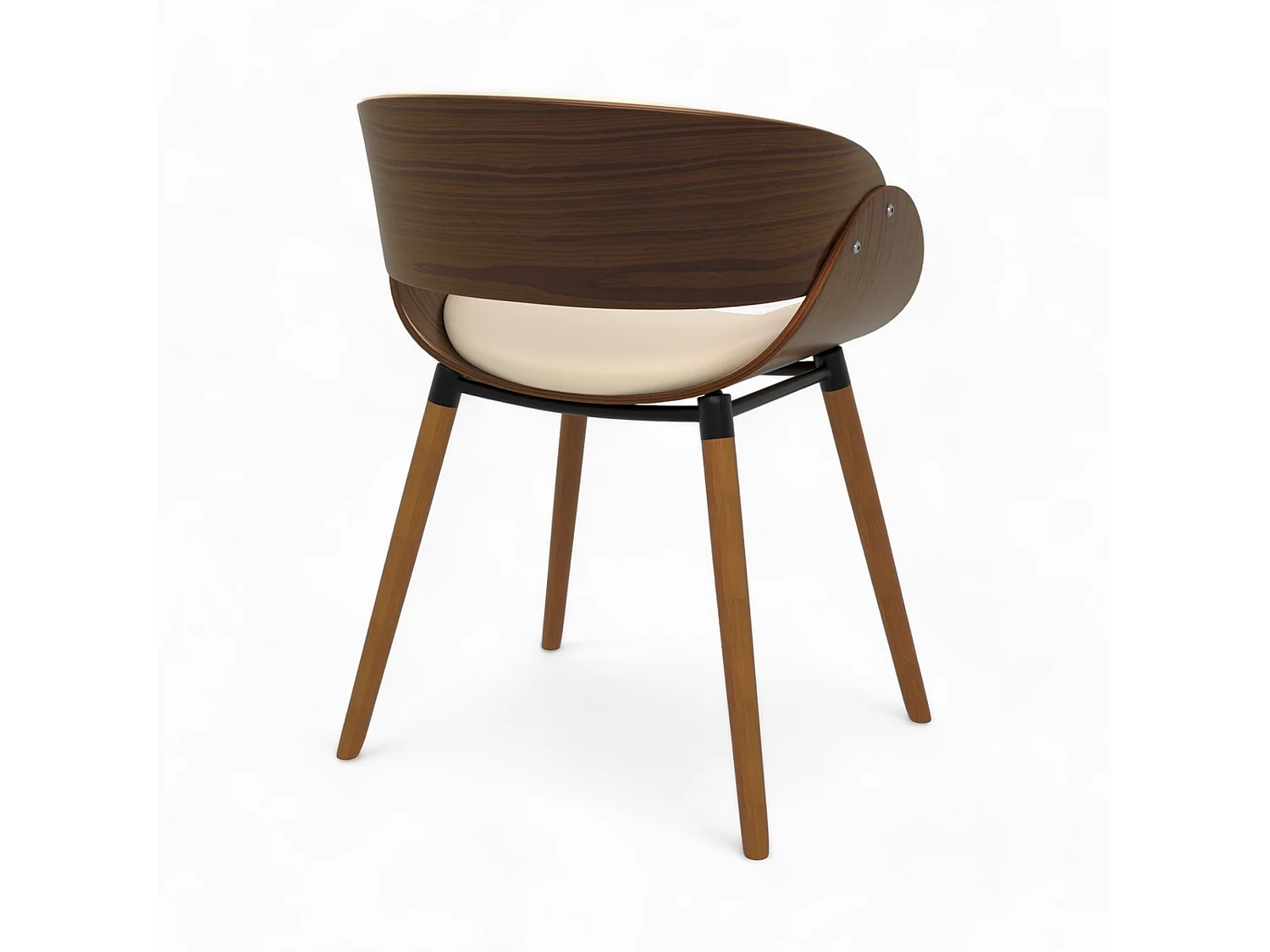 Silla Polo beige de cuero sintético y madera chapada en nogal