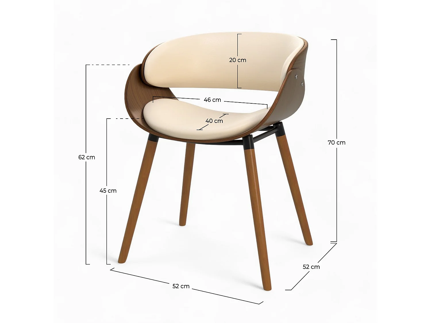 Chaise en cuir synthétique beige et bois plaqué noyer - Polo