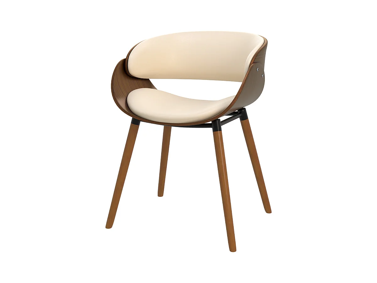 Chaise en cuir synthétique beige et bois plaqué noyer - Polo